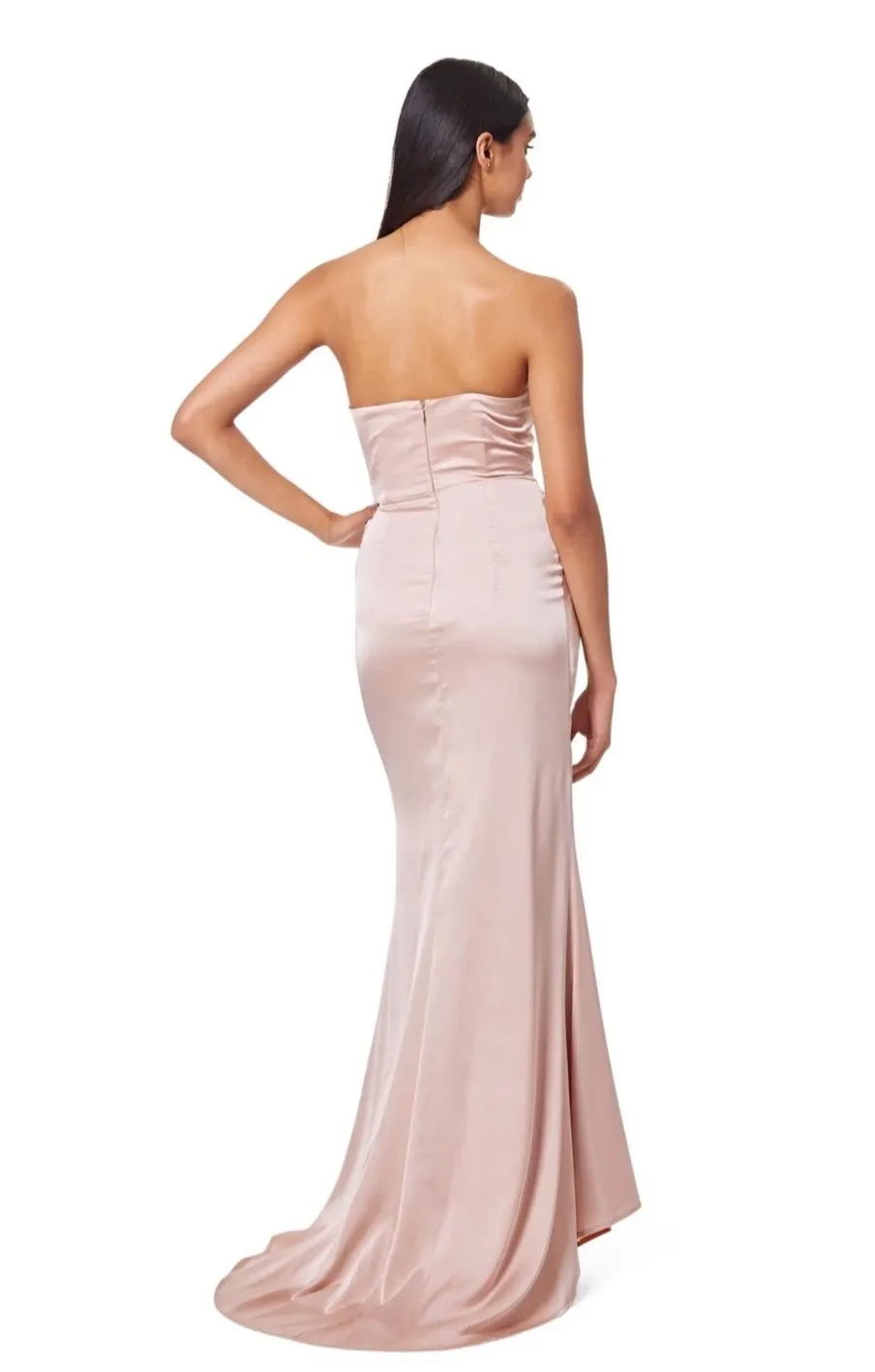 Paige Strapless Ruched Maxi Dress with Thigh High Slit sold by Jarlo London product image thumbnail 2