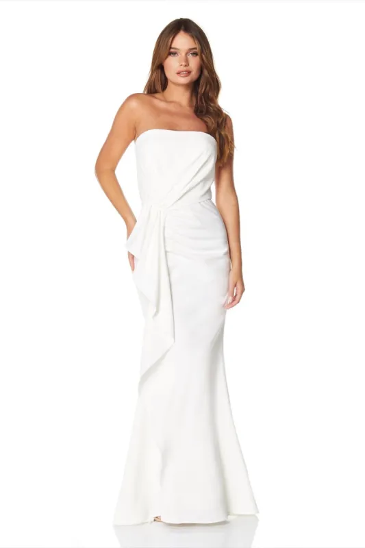 Maple Strapless Fishtail Maxi Dress with Drape Detail and Train sold by Jarlo London