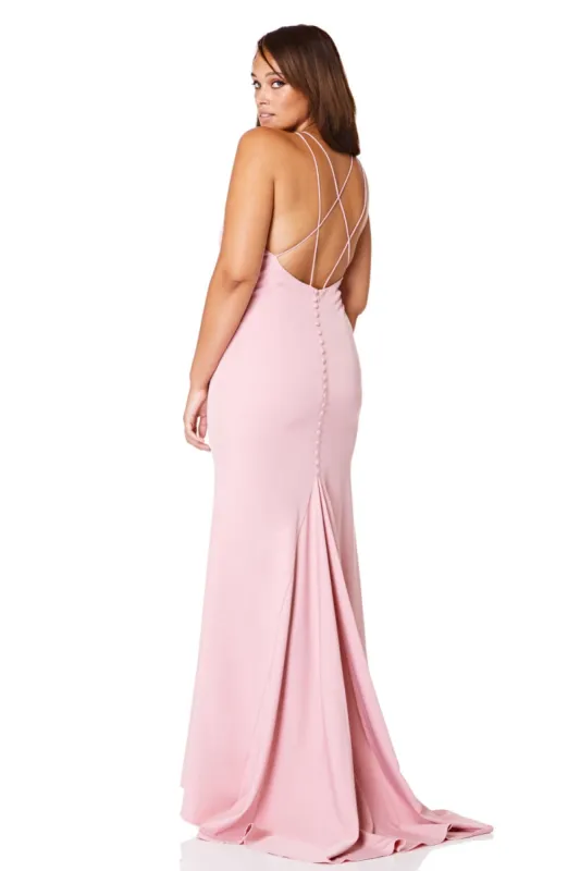 Aspen Fishtail Maxi Dress with Button Back Detail sold by Jarlo London
