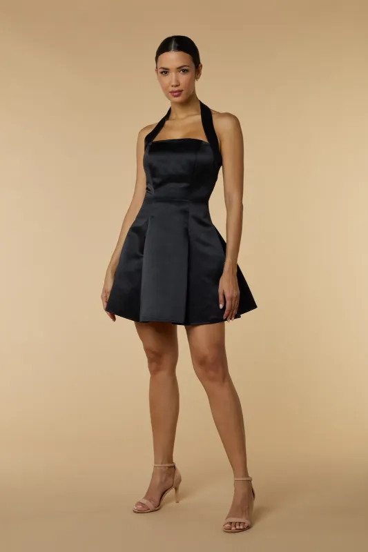 Lulu Satin Halter Neck Mini Dress with A-Line Skirt sold by Jarlo London