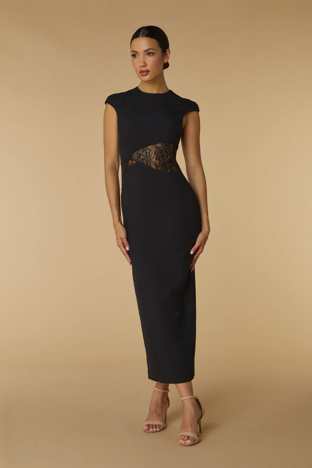 Megan High Neck Midaxi with Lace Cut Out Detail sold by Jarlo London