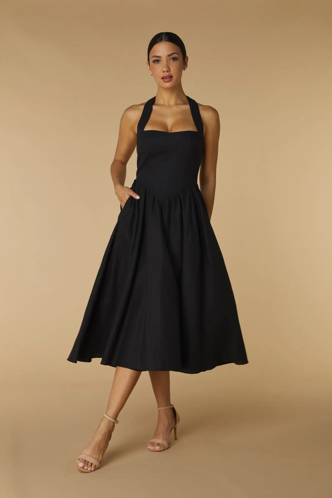 Ava Halter Neck Midi Dress with A-Line Skirt sold by Jarlo London