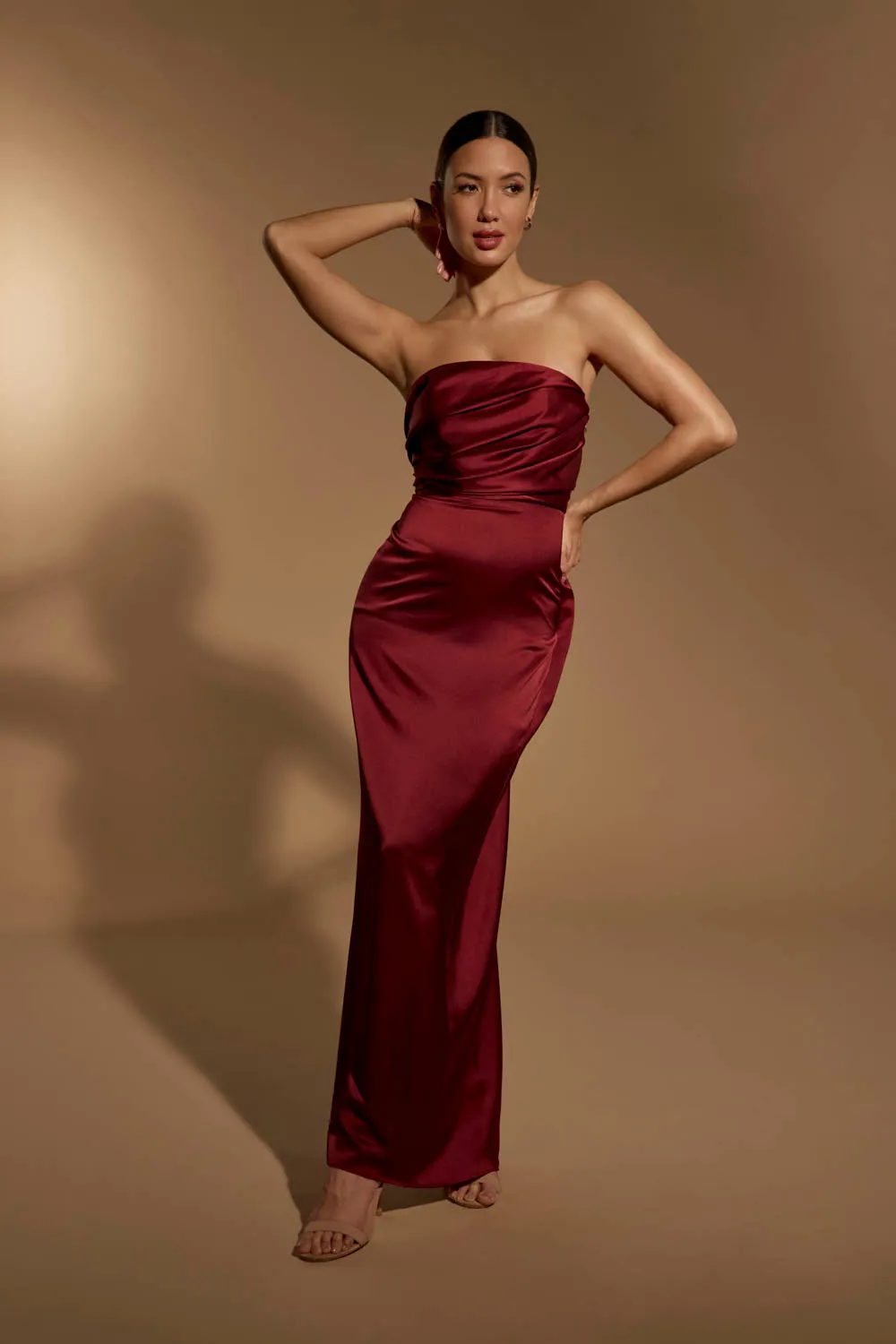 Kylie Strapless Satin Maxi Dress with Corsage Detail sold by Jarlo London product image thumbnail 2