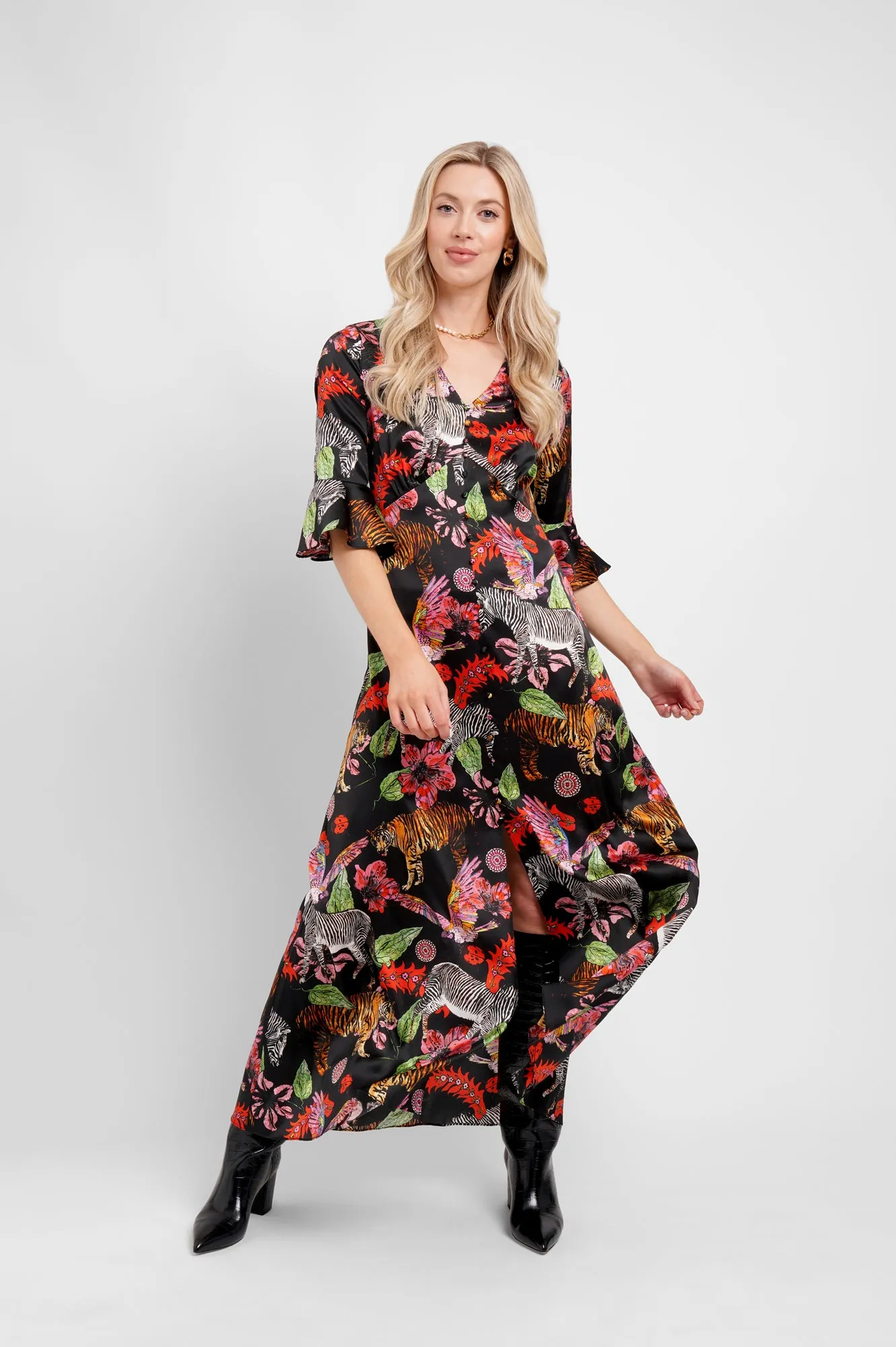 Maxi Button Down Dress / "Tiger Tales" sold by Jessica Russell Flint