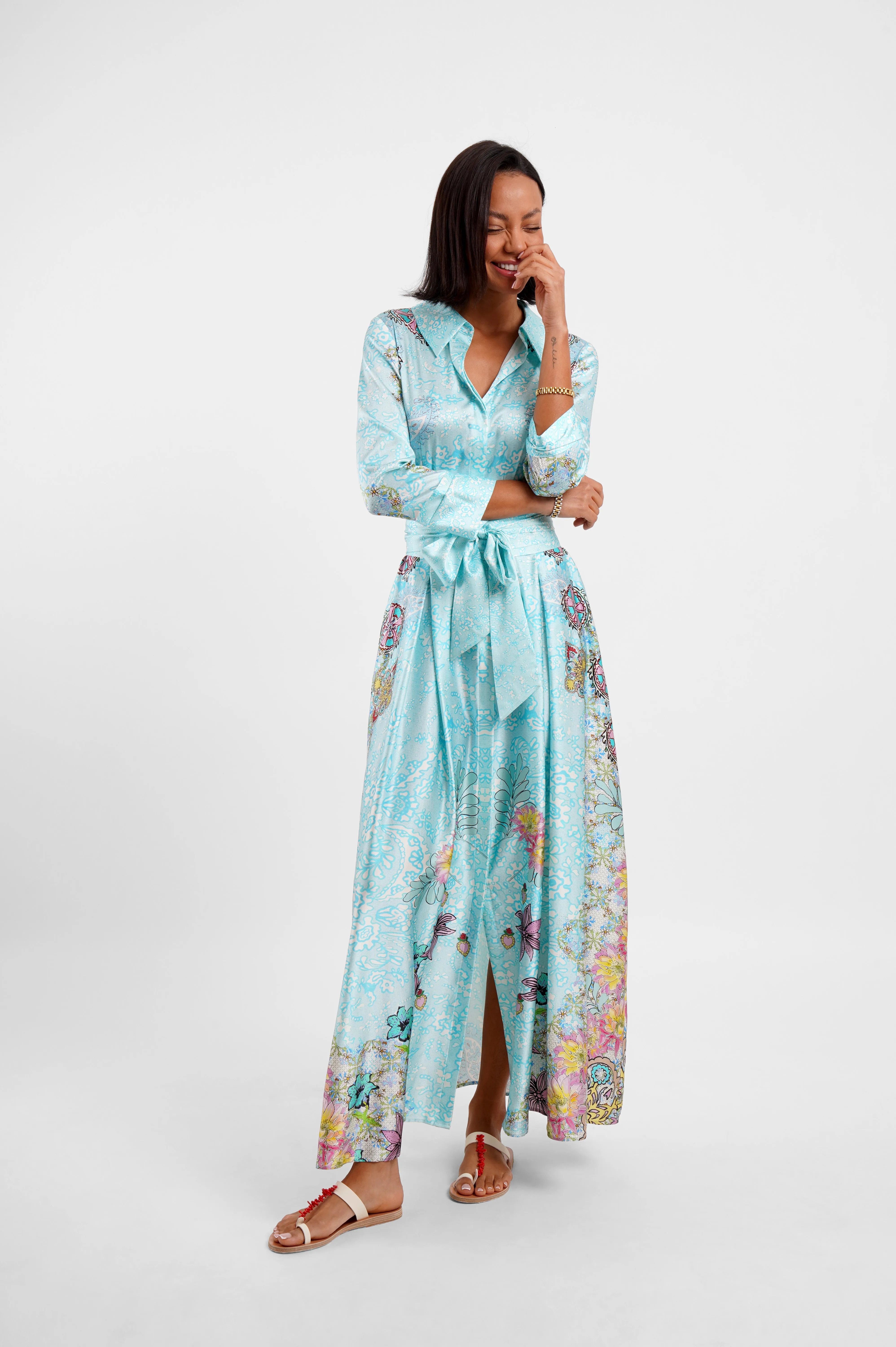 Belted Maxi Shirt Dress / "Floral Medley" sold by Jessica Russell Flint product image thumbnail 5