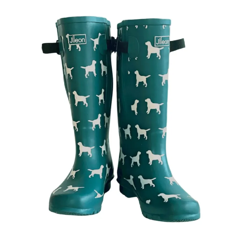 Extra Wide Calf Teal Dog Wellies - Fit 40-57cm calf - Wide in Foot and Ankle sold by Jileon