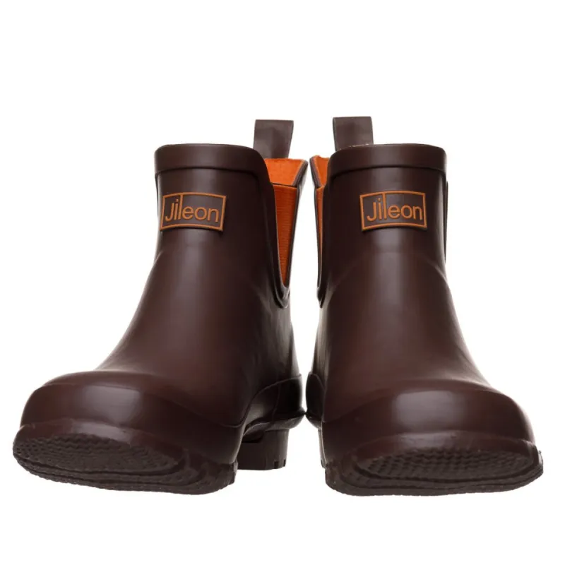 Ankle Wellies - Chocolate and Orange Trim - Wide Foot - Easy to Slip On sold by Jileon