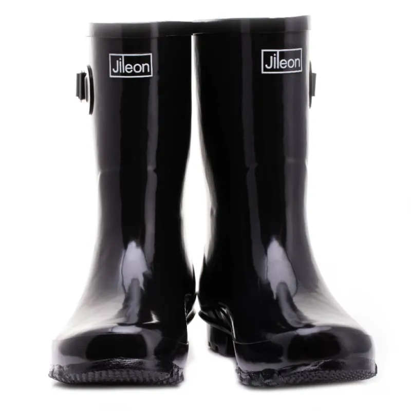 Half Height Black Glossy Wellies - Wide Foot and Ankle sold by Jileon