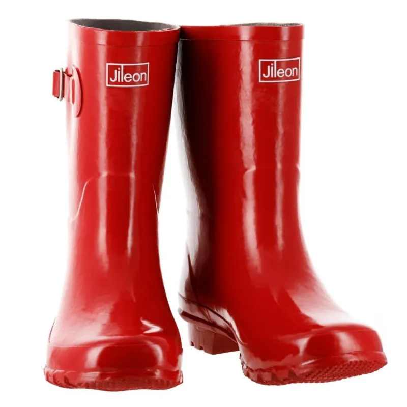 Half Height Red Glossy Wellies - Wide Foot and Ankle sold by Jileon