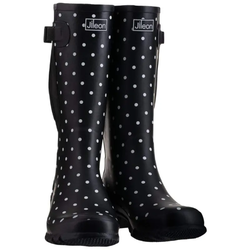 Wide Calf Wellies - Black Spot - Regular Fit in Foot and Ankle - Fit 37 to 49cm Calf sold by Jileon