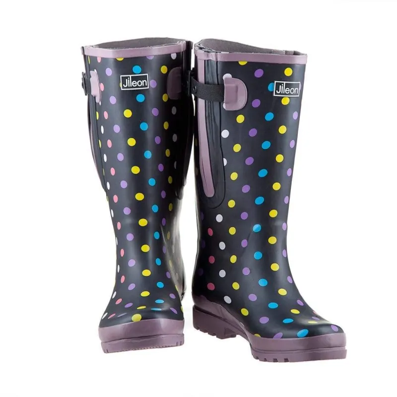 Extra Wide Fit Polka Dot Wellies - Wide in Foot and Ankle - Fit 40-57cm Calf sold by Jileon