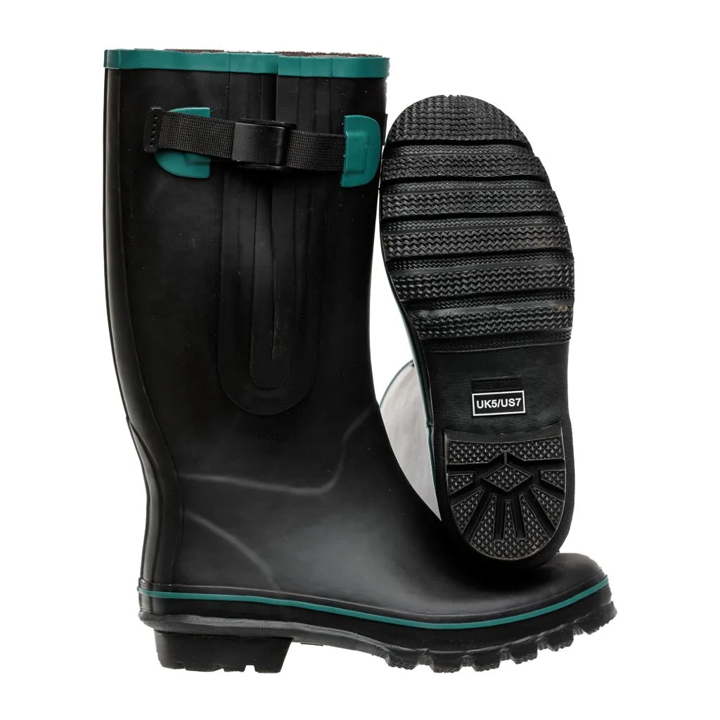Wide Calf Wellies - Black with Teal Trim - Regular Fit in Foot and Ankle - 37 to 49cm Calf sold by Jileon product image thumbnail 3
