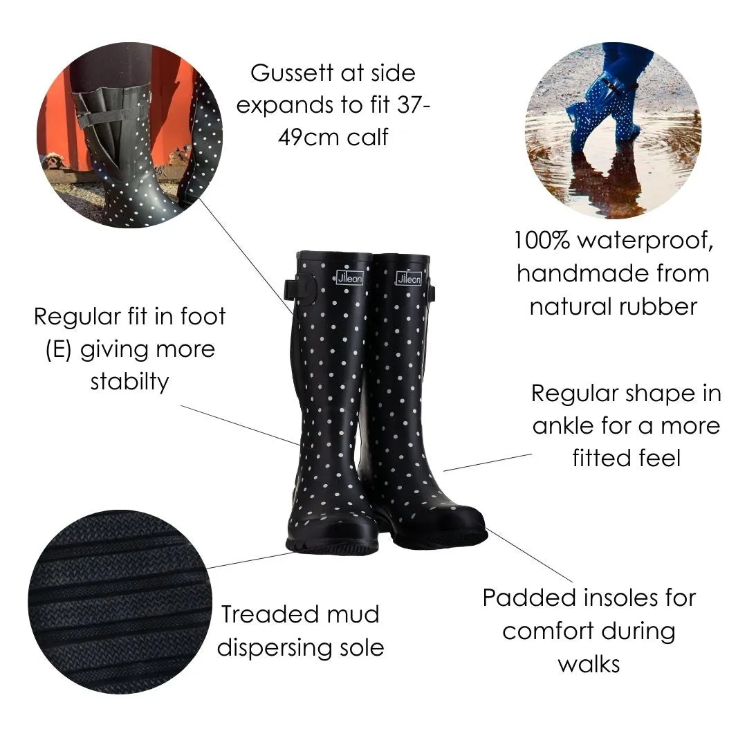 Wide Calf Wellies - Black with Teal Trim - Regular Fit in Foot and Ankle - 37 to 49cm Calf sold by Jileon product image thumbnail 5