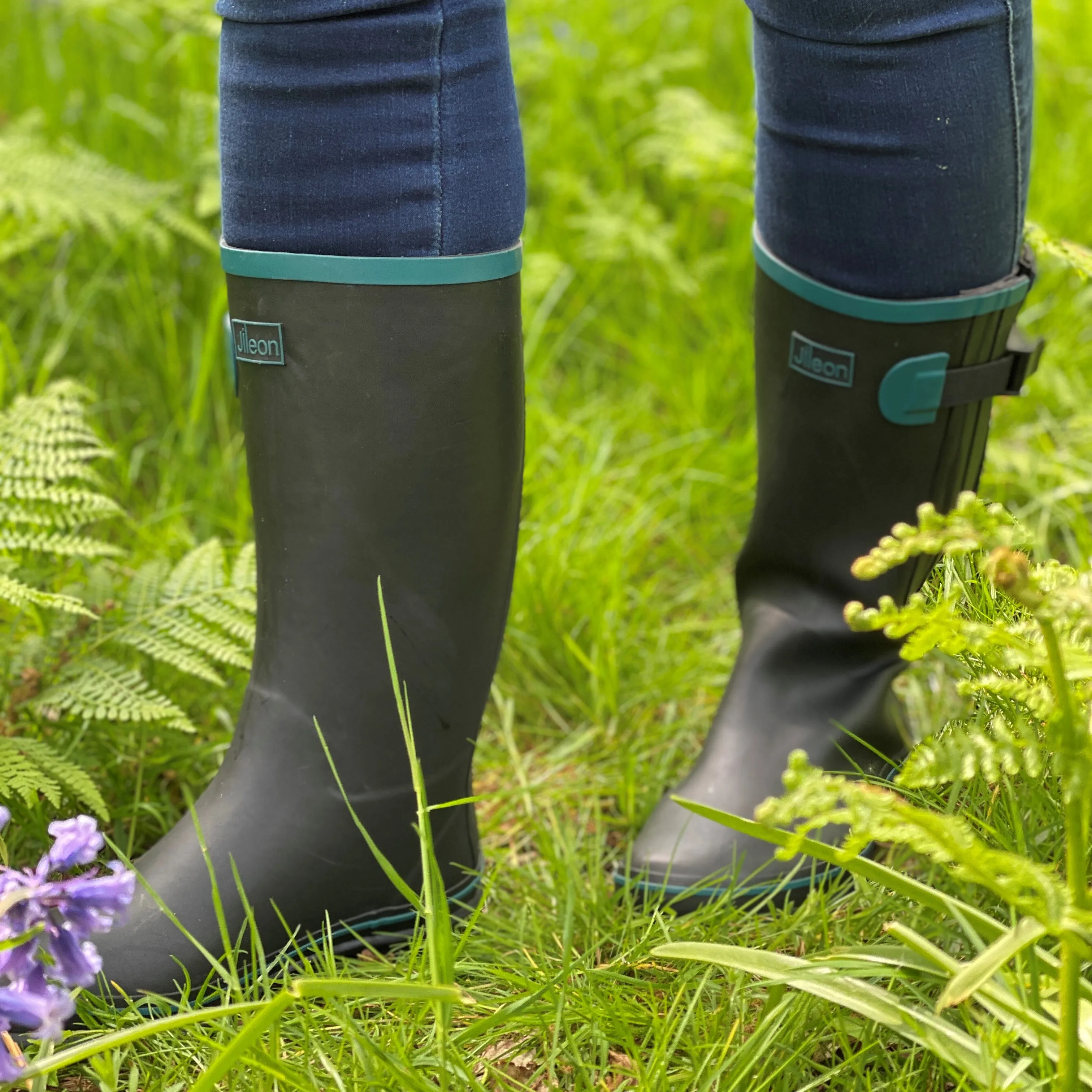 Wide Calf Wellies - Black with Teal Trim - Regular Fit in Foot and Ankle - 37 to 49cm Calf sold by Jileon product image thumbnail 2