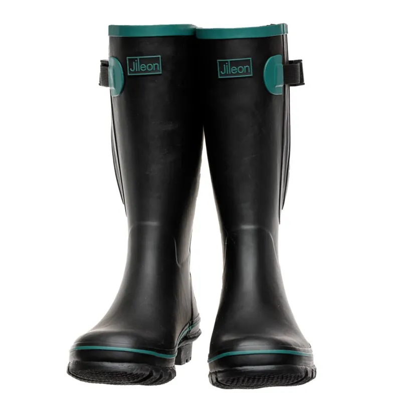 Wide Calf Wellies - Black with Teal Trim - Regular Fit in Foot and Ankle - 37 to 49cm Calf made by Jileon