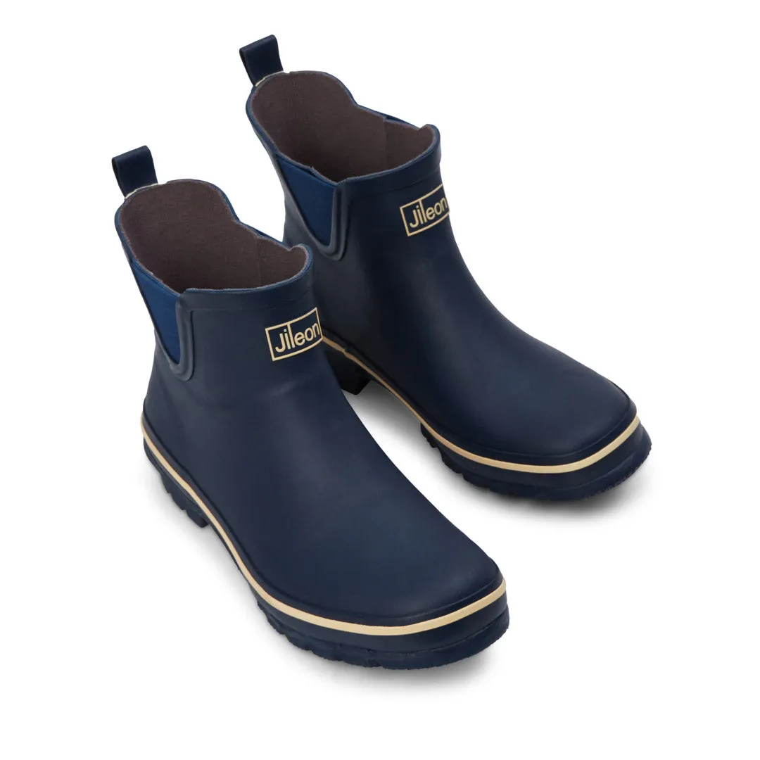 Ankle Wellies - Navy Blue with Cream Trim - Wide Foot - Easy to Slip On sold by Jileon product image thumbnail 3