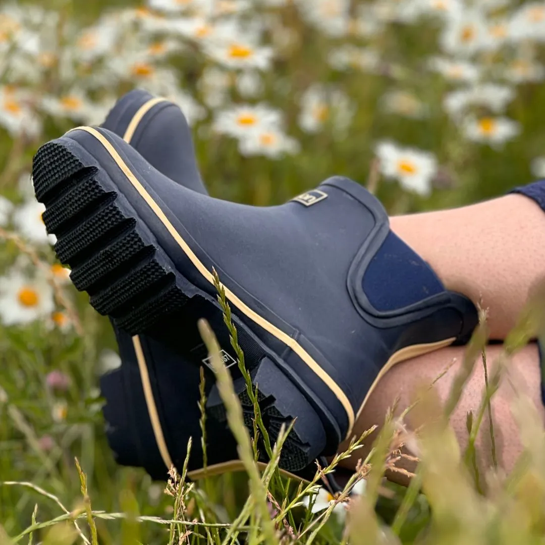 Ankle Wellies - Navy Blue with Cream Trim - Wide Foot - Easy to Slip On sold by Jileon product image thumbnail 2