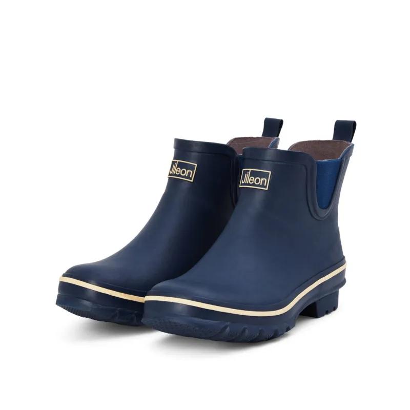Ankle Wellies - Navy Blue with Cream Trim - Wide Foot - Easy to Slip On made by Jileon