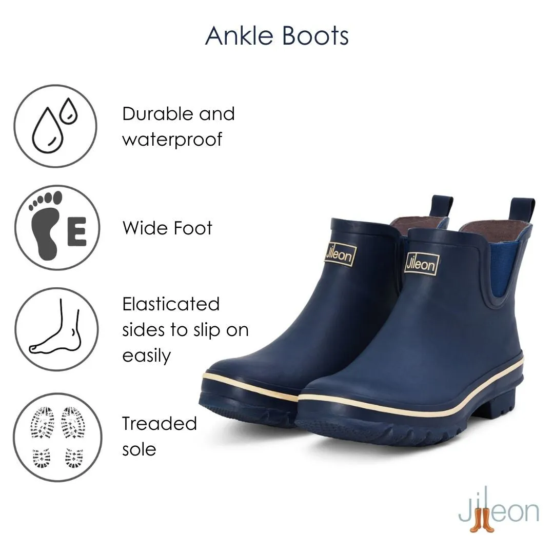 Ankle Wellies - Navy Blue with Cream Trim - Wide Foot - Easy to Slip On sold by Jileon product image thumbnail 4