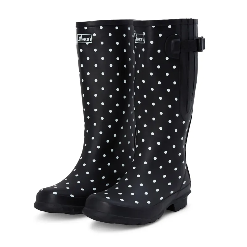 Wide Calf Wellies - Black Spot - Regular Fit in Foot and Ankle - Fit 37 to 49cm Calf made by Jileon