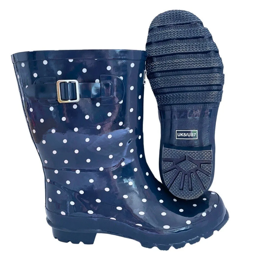 Half Height Navy Spot Wellies - Wide Foot & Ankle sold by Jileon product image thumbnail 4