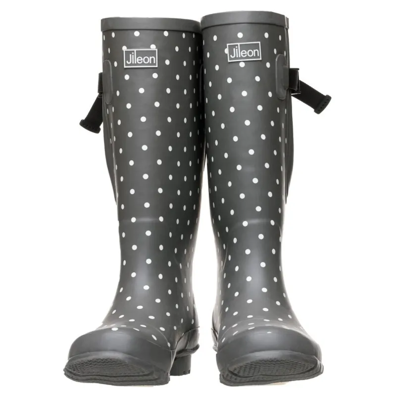 Extra Wide Calf Grey Spotty Wellies - fit up to 50cm calf - Wide in Foot and Ankle sold by Jileon