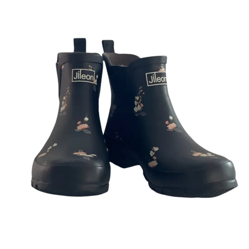 Ankle Wellies - Black Floral - Wide Foot - Easy to Slip On sold by Jileon