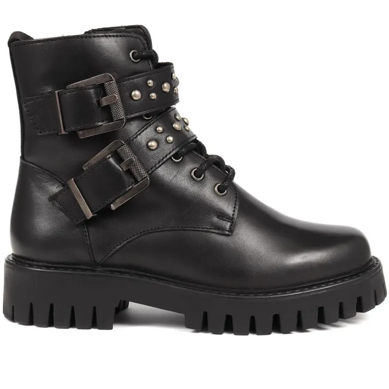 Leather Studded Biker Boots - MIRABELLE / 324 323 sold by Jones Bootmaker
