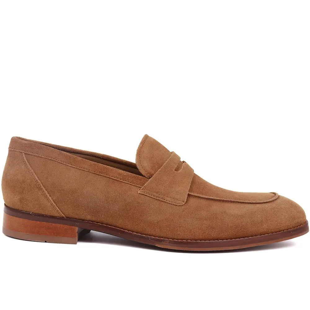 Russell Leather Penny Loafers - RUSSELL / 320 483 - Tan Suede sold by Jones Bootmaker