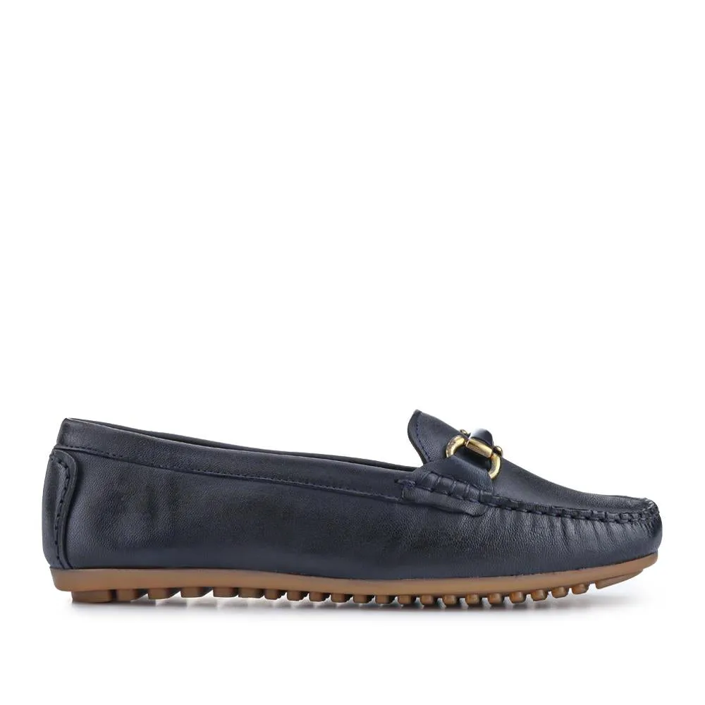 Athikia Leather Slip-On Shoes - ATHIKIA / 327 109 - Navy sold by Jones Bootmaker