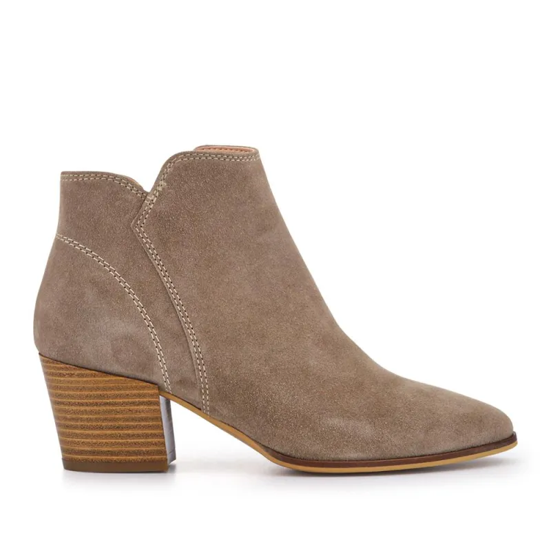 Madri Leather Cuban-Heeled Ankle Boots - MADRI / 327 619 - Taupe Suede sold by Jones Bootmaker