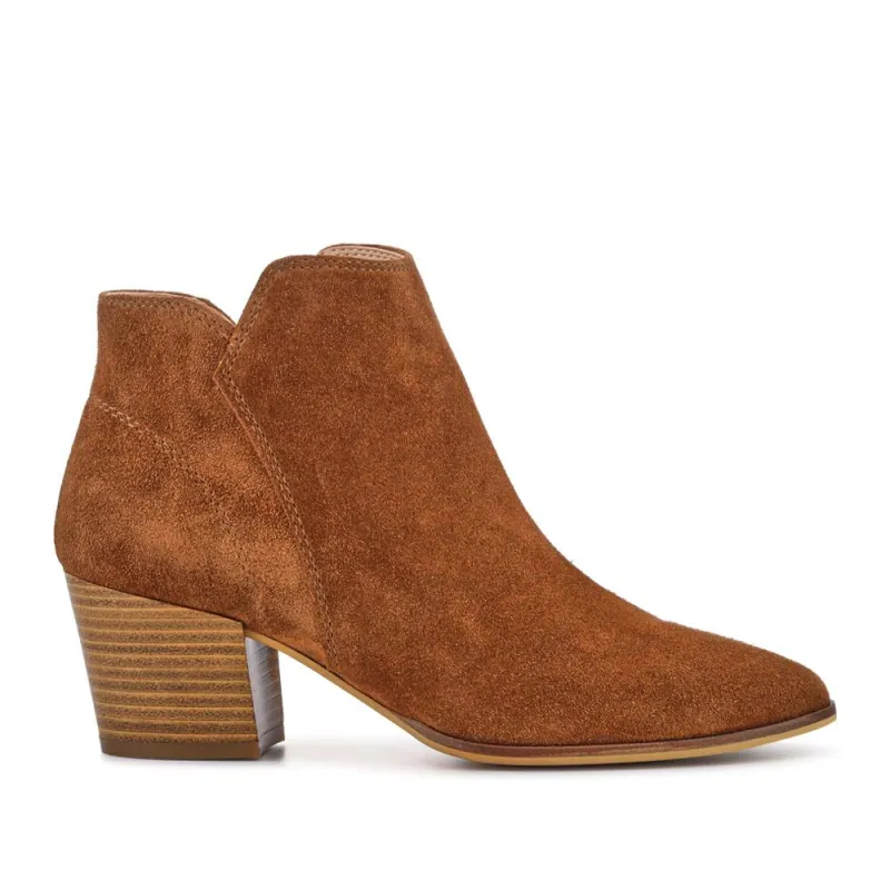 Madri Leather Cuban-Heeled Ankle Boots - MADRI / 327 619 - Cognac Suede sold by Jones Bootmaker