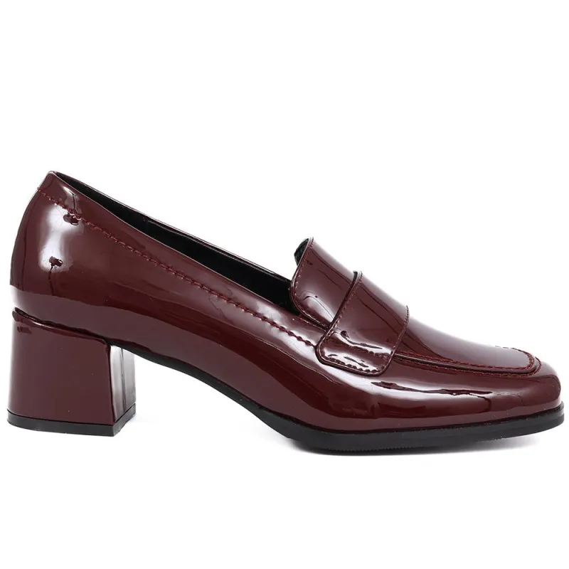 Brielle Patent Leather Heeled Loafers - BRIELLE / 324 701 - Burgundy sold by Jones Bootmaker