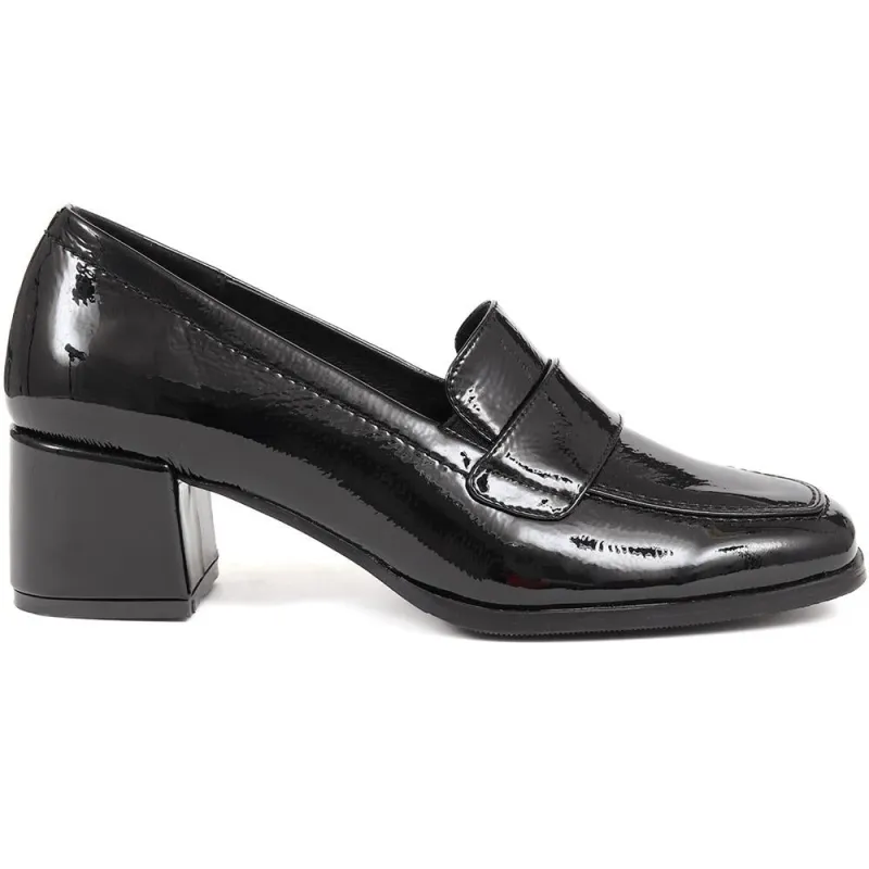 Brielle Patent Leather Heeled Loafers - BRIELLE / 324 701 - Black Patent sold by Jones Bootmaker