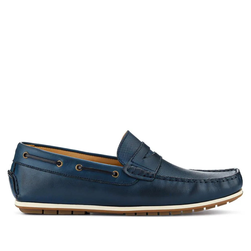 Parks Casual Leather Moccasins - PARKS / 327 313 - Navy sold by Jones Bootmaker