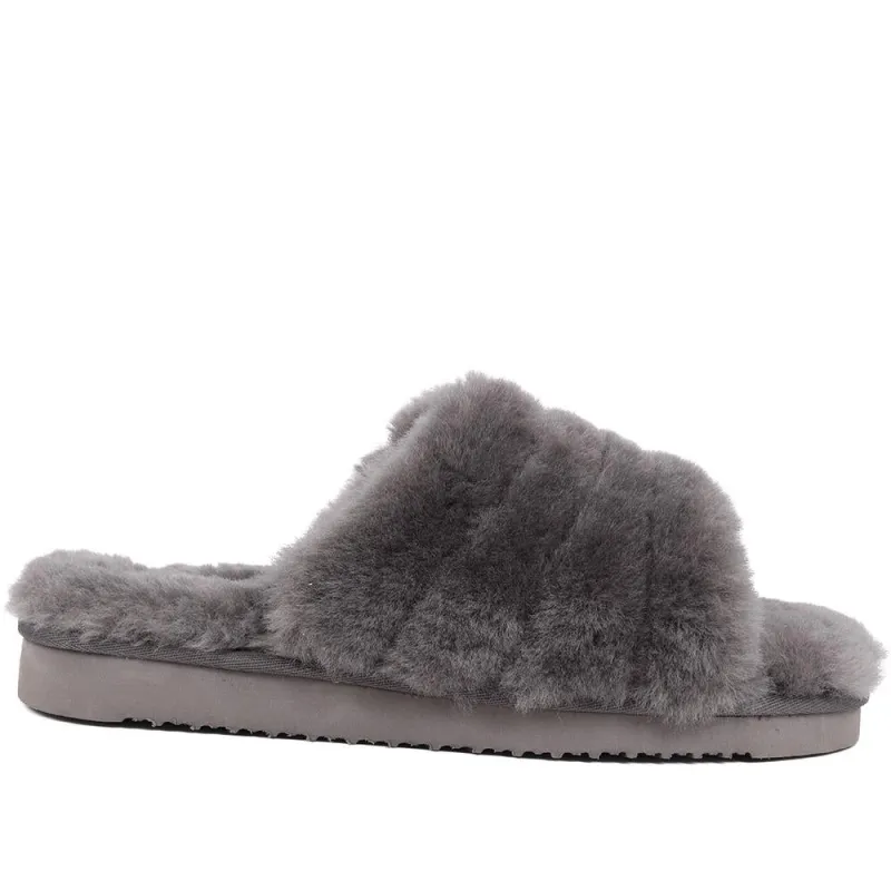 Falonda Faux-Fur Slippers  - FALONDA / 326 074 - Grey sold by Jones Bootmaker
