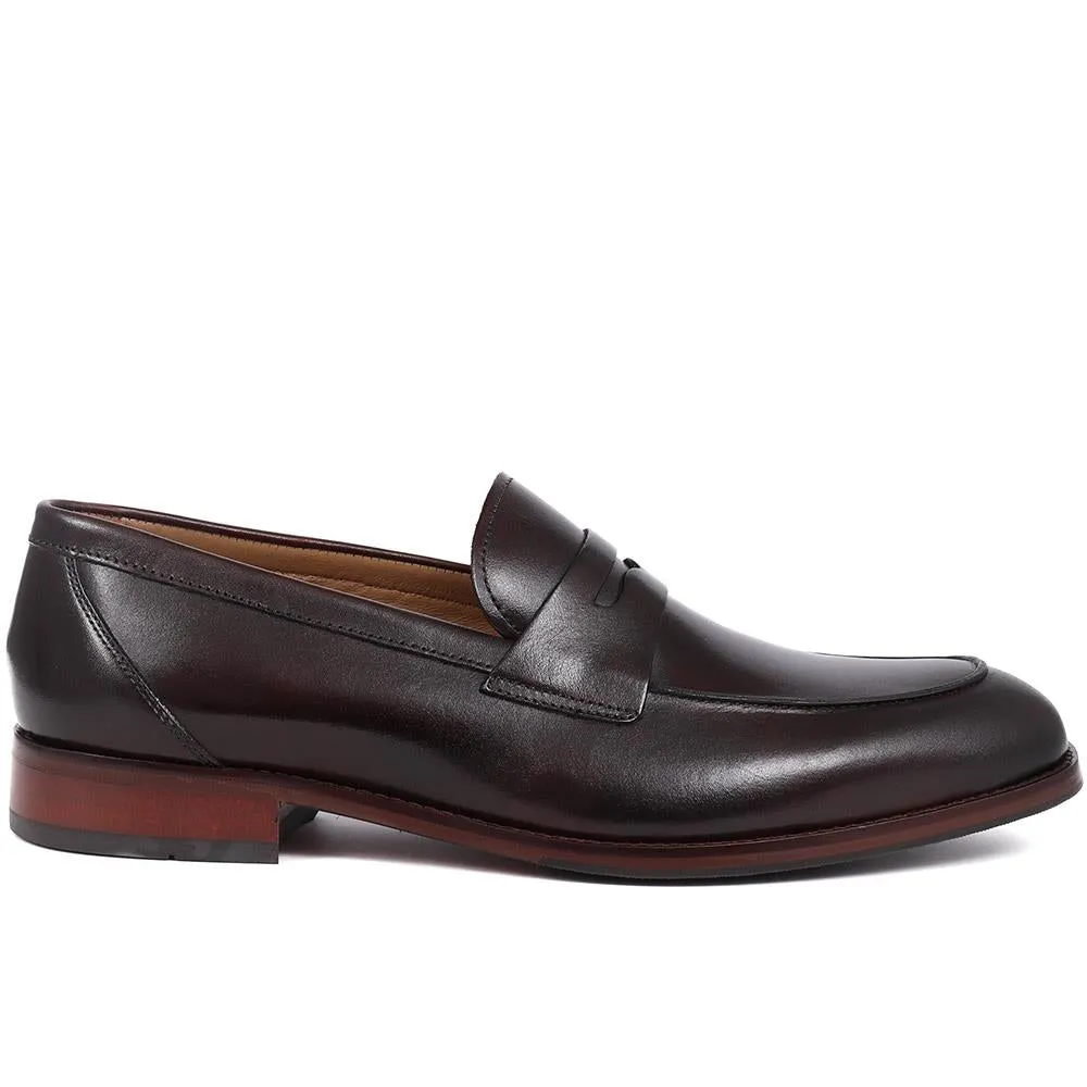Russell Leather Penny Loafers - RUSSELL / 320 483 - Dark Brown sold by Jones Bootmaker