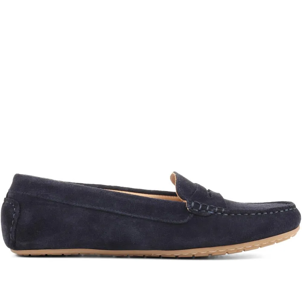 Penelopie Leather Moccasins - PENELOPIE / 322 368 - Navy sold by Jones Bootmaker