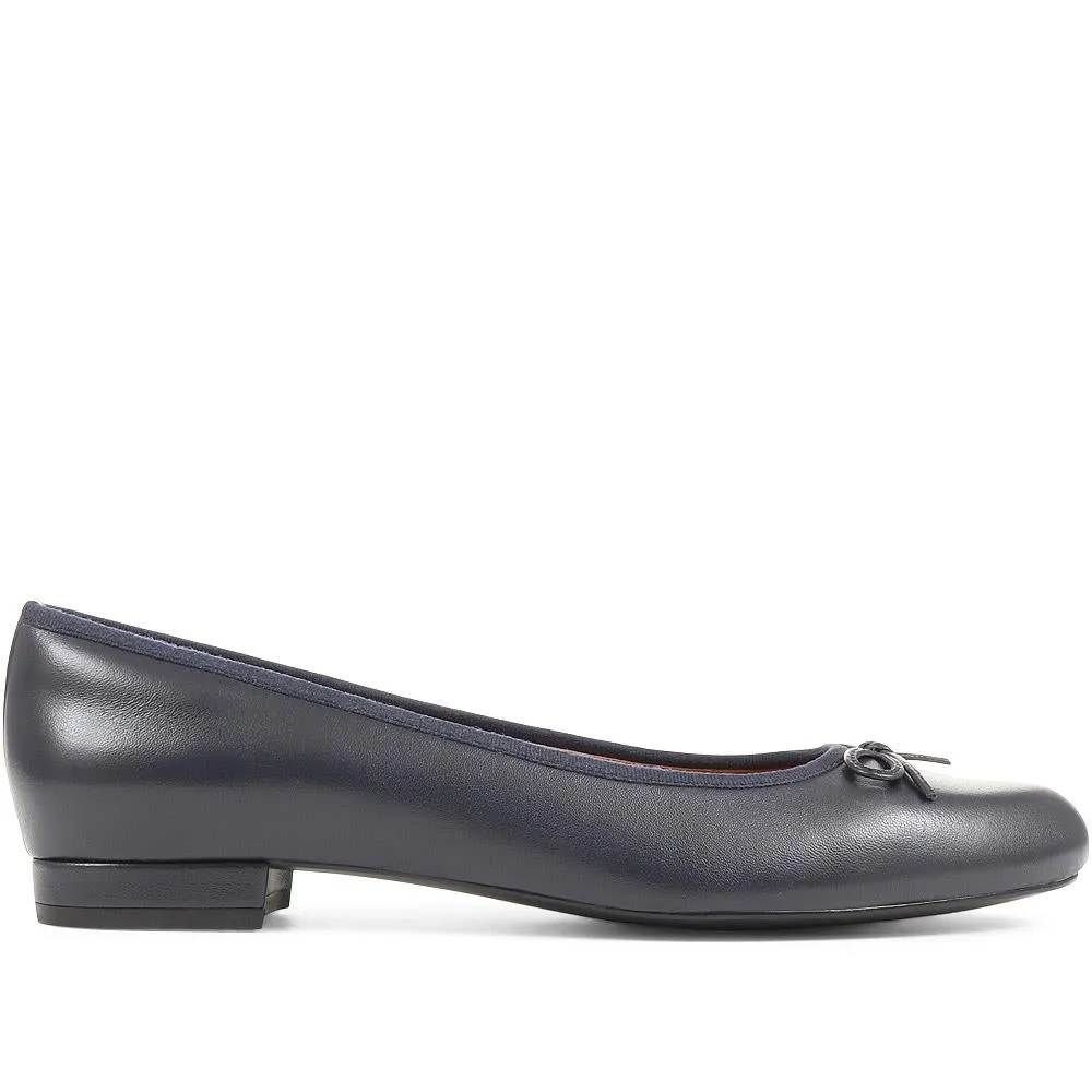 Soleil Leather Low Ballet Pumps - SOLEIL / 323 600 - Navy sold by Jones Bootmaker