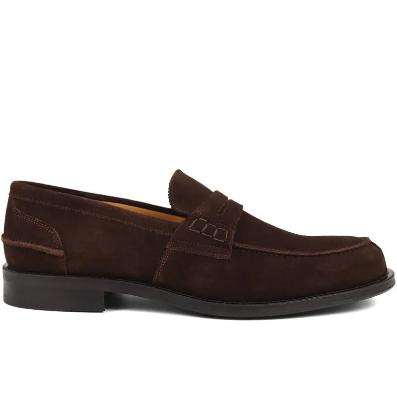 Chorleywood2 Leather Blake Stitched Penny Loafers - CHORLEYWOOD2 / 325 301 - Brown Suede sold by Jones Bootmaker