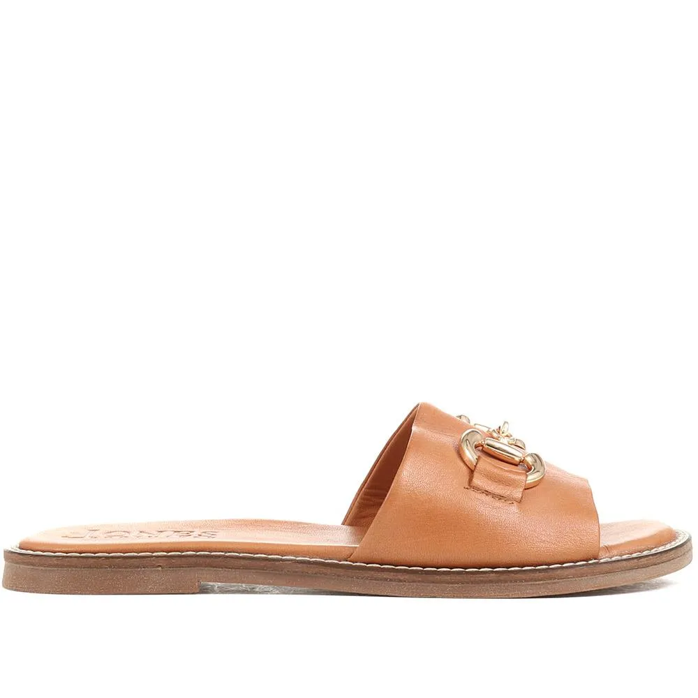 Emillina Leather Buckle Mule Sandals - EMILLINA / 323 646 - Tan sold by Jones Bootmaker