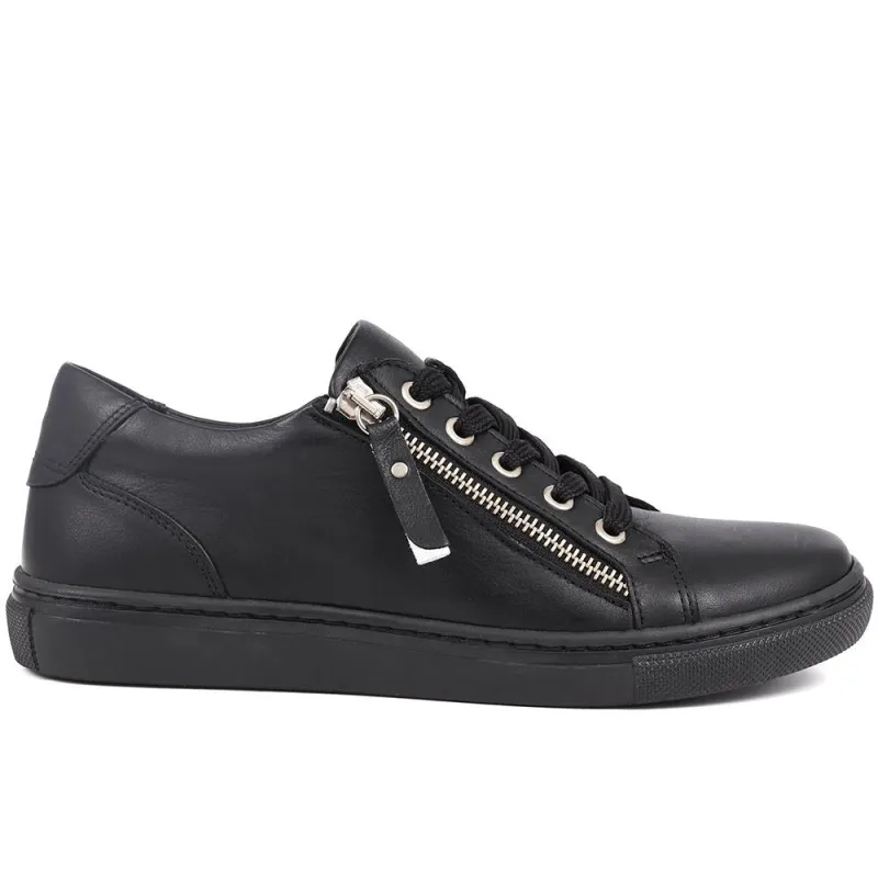 Padova2 Leather Lace-Up Trainers - PADOVA2 / 324 917 - Black-Black sold by Jones Bootmaker