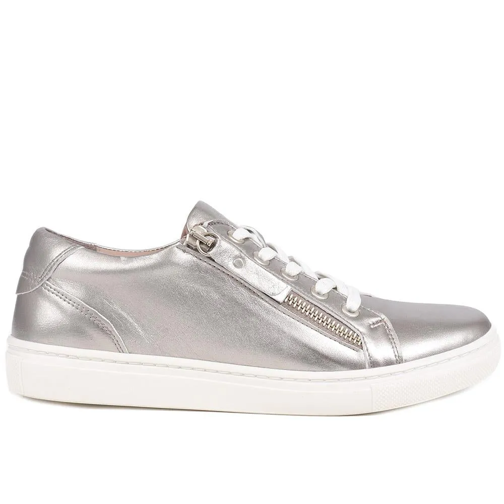 Padova2 Leather Lace-Up Trainers - PADOVA2 / 324 917 - Pewter sold by Jones Bootmaker