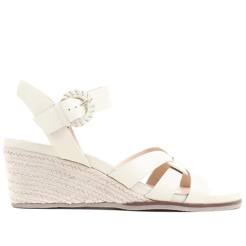 Loriana Leather Woven Wedge Sandals - LORIANA / 323 346 - Cream sold by Jones Bootmaker