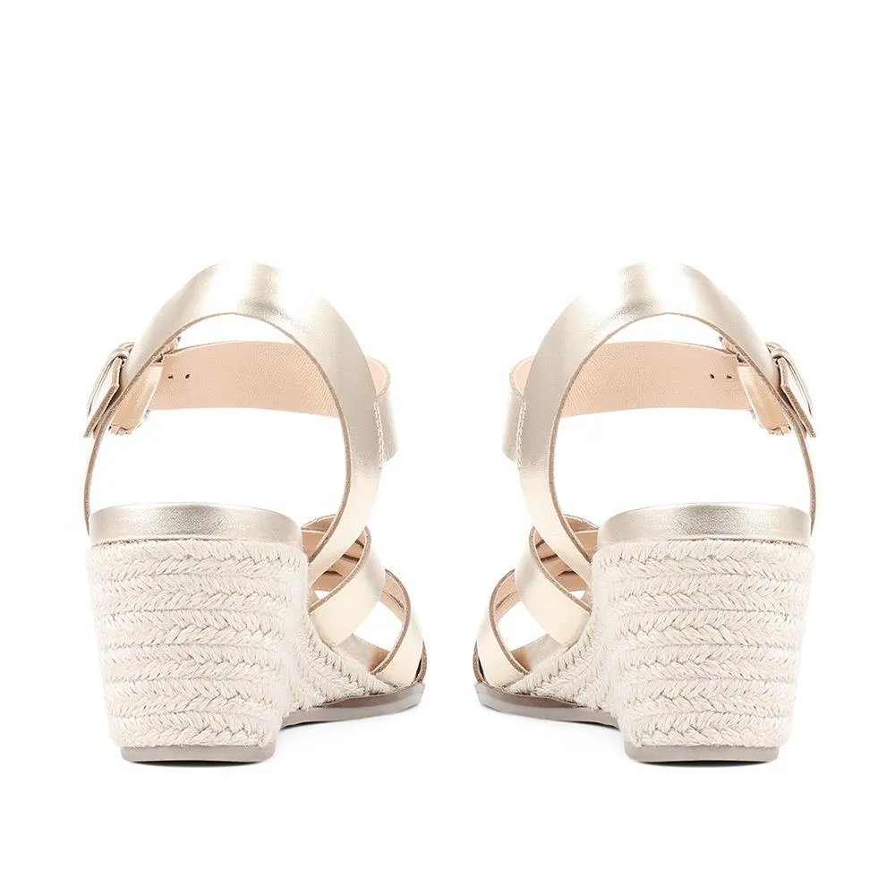 Loriana Leather Woven Wedge Sandals - LORIANA / 323 346 - Gold sold by Jones Bootmaker product image thumbnail 3