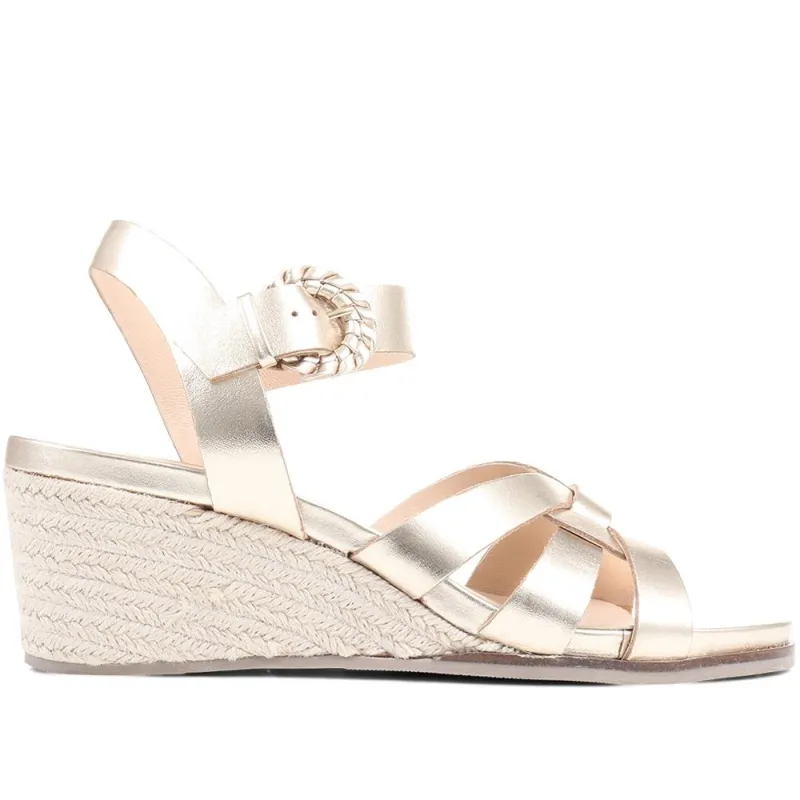 Loriana Leather Woven Wedge Sandals - LORIANA / 323 346 - Gold sold by Jones Bootmaker