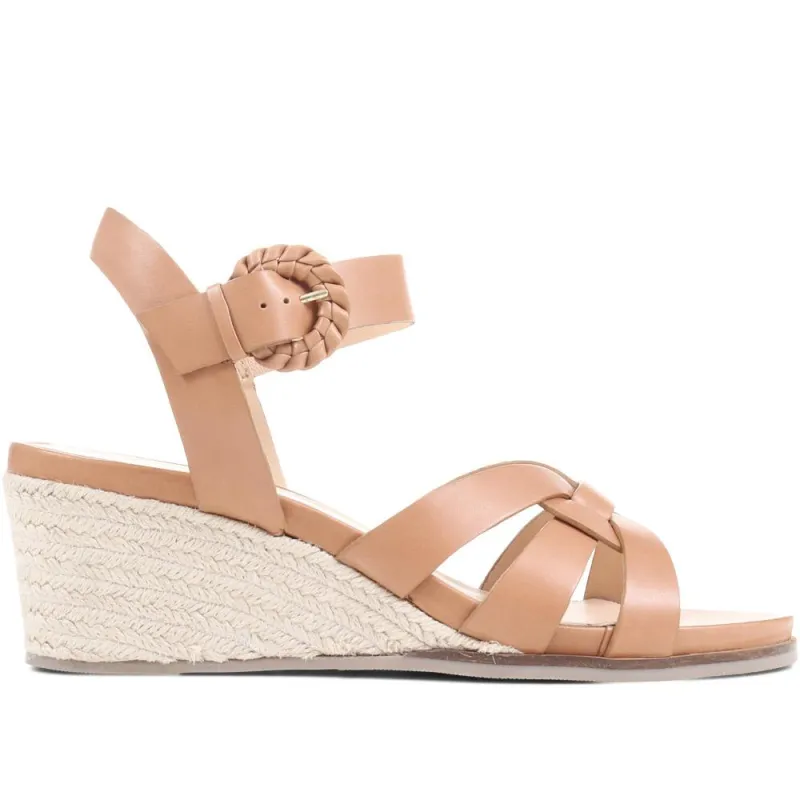 Loriana Leather Woven Wedge Sandals - LORIANA / 323 346 - Tan sold by Jones Bootmaker