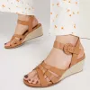 Loriana Leather Woven Wedge Sandals - LORIANA / 323 346 - Tan sold by Jones Bootmaker