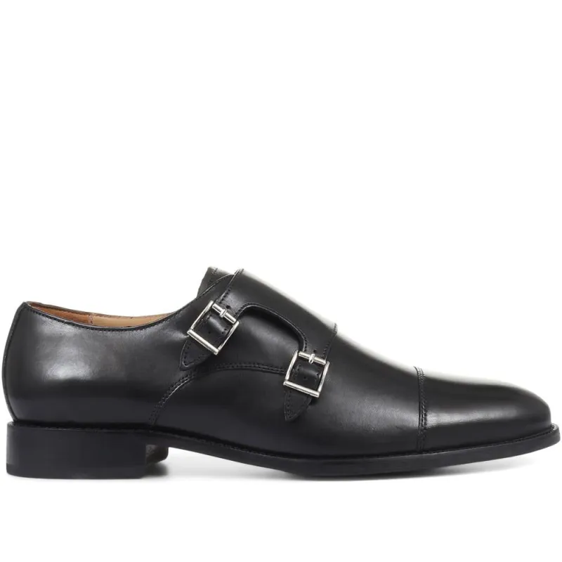 Nathaniel Leather Double Monk Shoes - NATHANIEL / 320 484 - Black sold by Jones Bootmaker