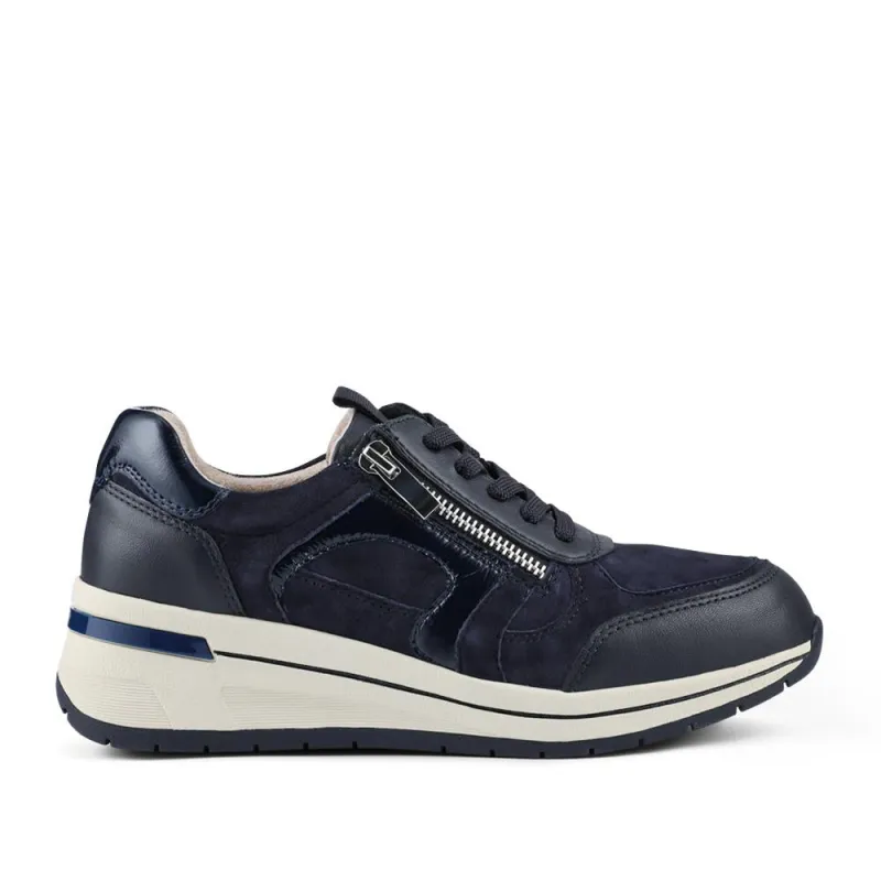 Alvira Wide Fit Leather Trainers - ALVIRA / 328 052 - Navy sold by Jones Bootmaker